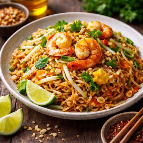 Tailando patiekalai tokie kaip Pad Thai
