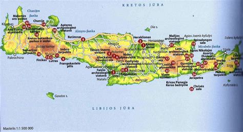 Kretos salos žemėlapis ir žymės (infografika)
