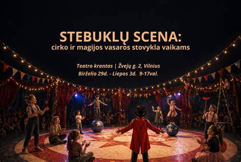 cirko arena su scena, šviestuvais ir garso įranga