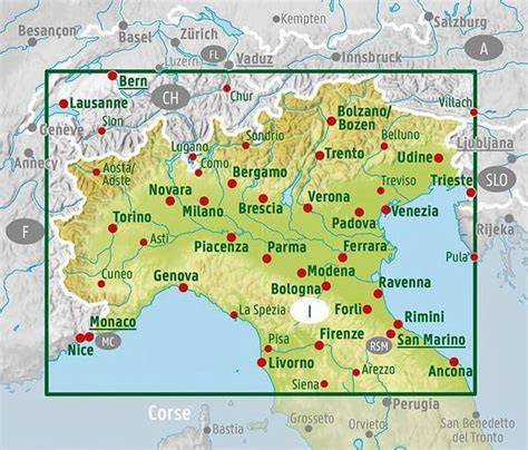 žemėlapis: kelionė po Šiaurės Italiją