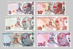 Turkijos lira atspindinti banknotų ir kuršų įvairovė