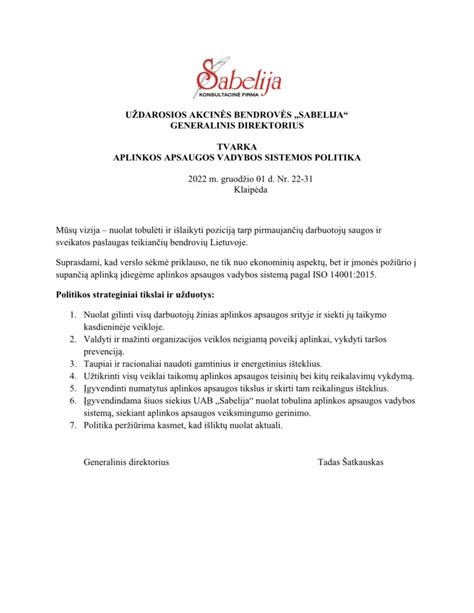 KVJU aplinkos apsaugos politika