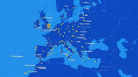 Žemėlapis Ryanair maršrutai Lietuvoje