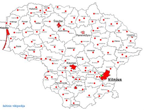 žemėlapis su Vilniumi ir Palanga