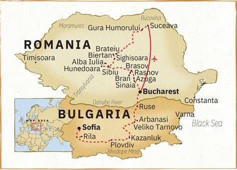UNESCO sites Bulgaria and Romania map