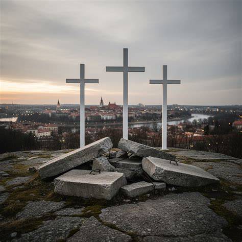 Kryžių kalno panorama su kryžiais